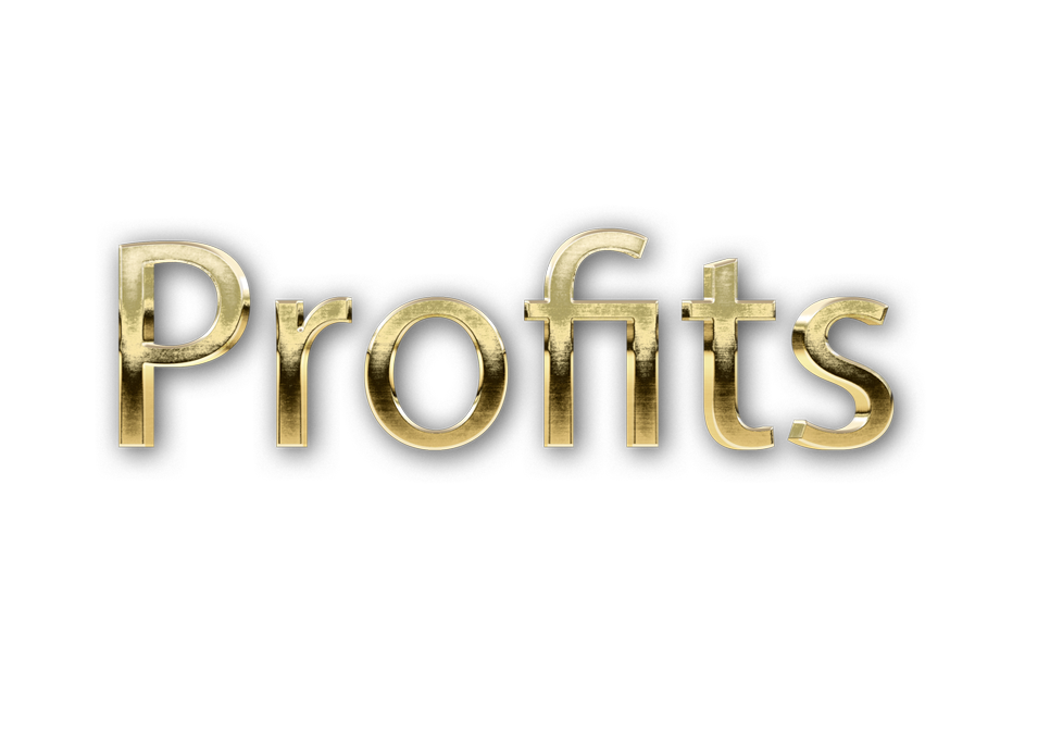 3D WORD PROFITS gold text effects art typography PNG images free
